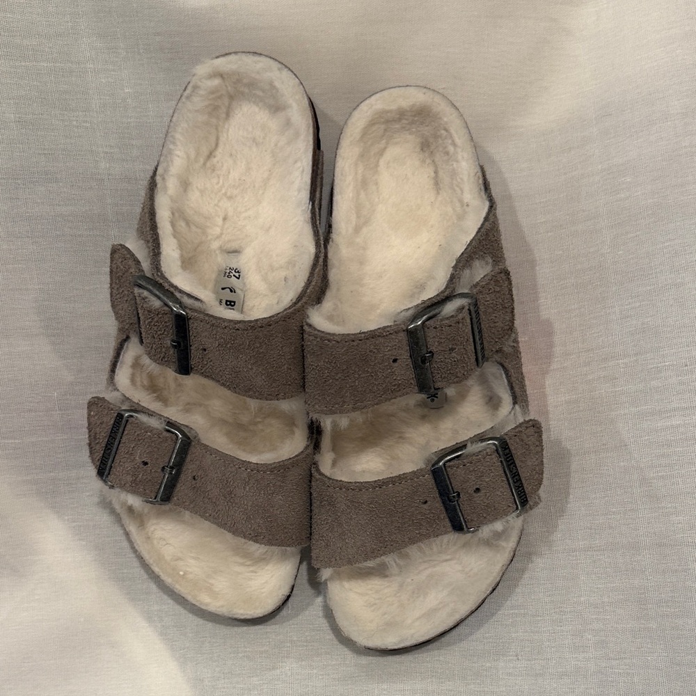Birkenstock Arizona Shearling Sandals with Black Soles
